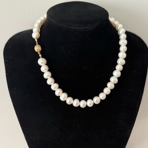 Freshwater White Cultured Pearl Necklace 14kt Yellow Gold Ball Clasp